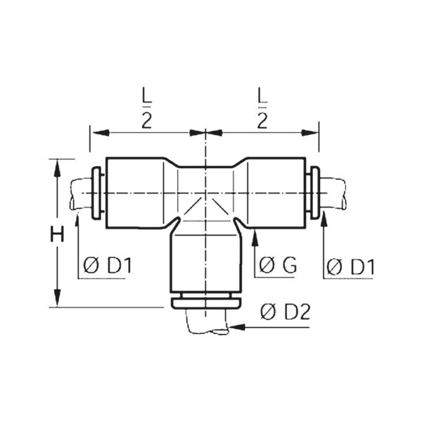 T-Stykke 10mm Push-In - 6mm Push-In